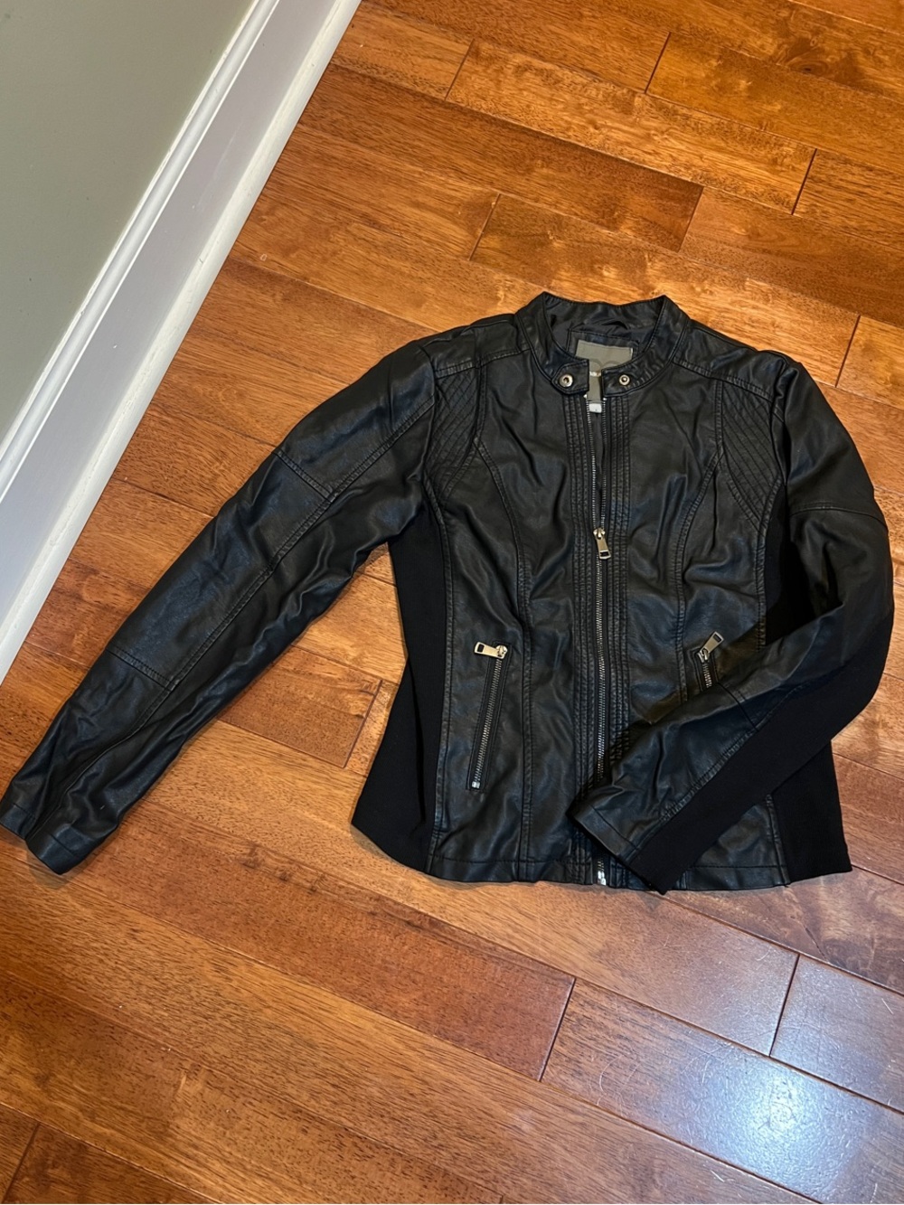 Maurices Black Faux Leather Moto Jacket with Stretch Panels